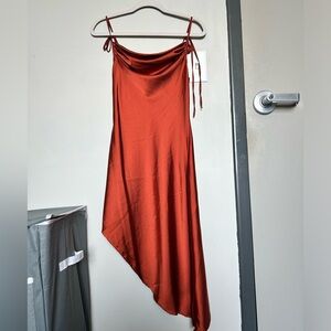 Silky cowl neck asymmetrical dress